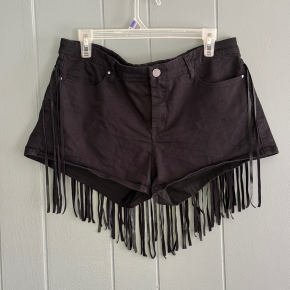 BlankNYC Pants - BlankNYC Black Faux Leather Fringe Denim Shorts Mid-Rise Micro Western Size 31